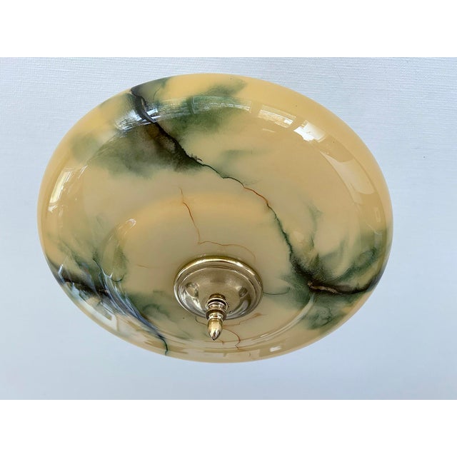 Art Deco Pendant Light in Amber Green Marble Glass, 1930s For Sale - Image 15 of 18