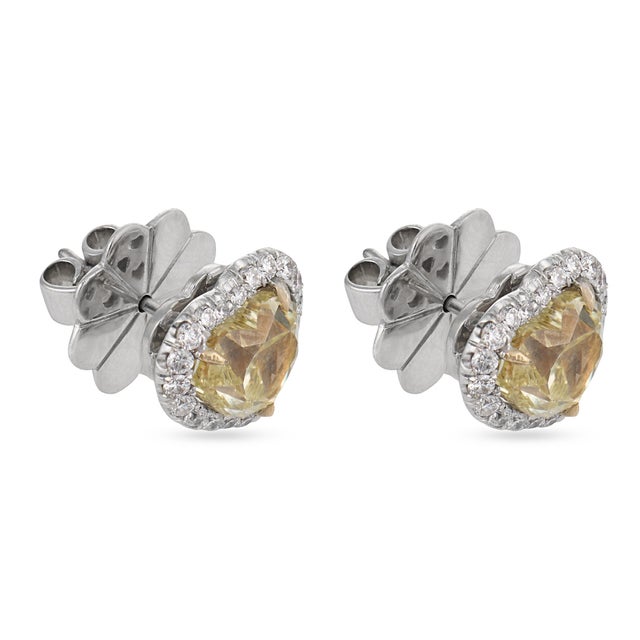 Gia 4.00 Carat Fancy Yellow Heart Shape Diamond 18k White Gold Stud Earrings, A Pair For Sale - Image 4 of 8