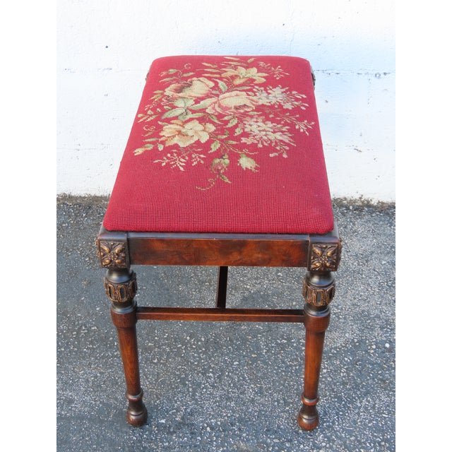 Early 1900s Tapestry Carved Vanity Stool Bench Ottoman 6307 For Sale - Image 4 of 11