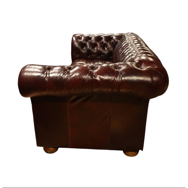 Burgundy Leather Tufted Chesterfield Sofa For Sale - Image 4 of 6