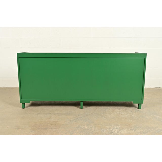 Michael Taylor for Baker Furniture Mid-Century Hollywood Regency Green Lacquered Campaign Dresser, Newly Refinished For Sale - Image 14 of 15