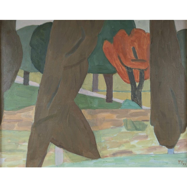 1977 Vintage 'Modernist Forest' Original Landscape Oil Painting by Swedish Artist Ture Fabiansson (1910-1994), Framed For Sale - Image 9 of 11