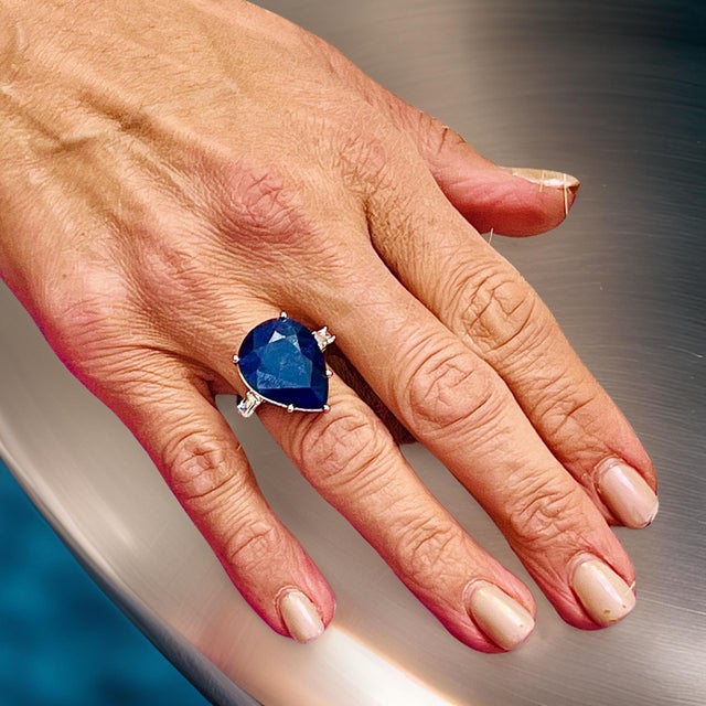 Natural Sapphire Diamond Ring Size 6.5 14k W Gold 17.73 TCW Certified For Sale - Image 9 of 13