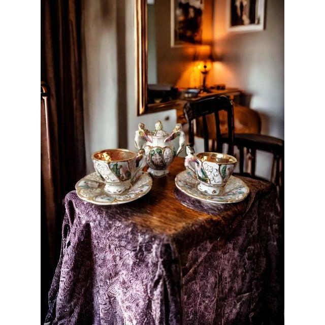 Metal Tea and Coffee Service in Capodimonte Porcelain and Pure Gold, Set of 3 For Sale - Image 7 of 7