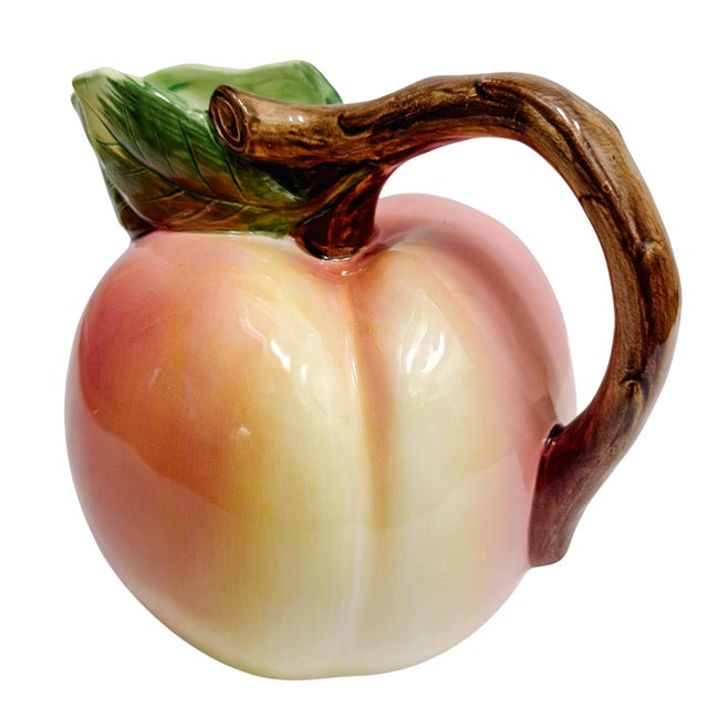 Vintage Majolica Style Peach Ceramic Sculptural Pitcher For Sale In San Diego - Image 6 of 9