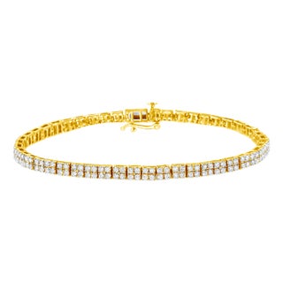 14K Yellow Gold Plated .925 Sterling Silver 3.0 Cttw Diamond Link Bracelet - 7.25" For Sale
