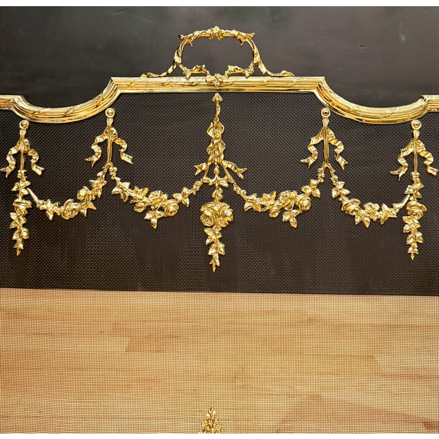 French Louis XVI Style Brass Three Panel Fireplace Screen For Sale - Image 3 of 9