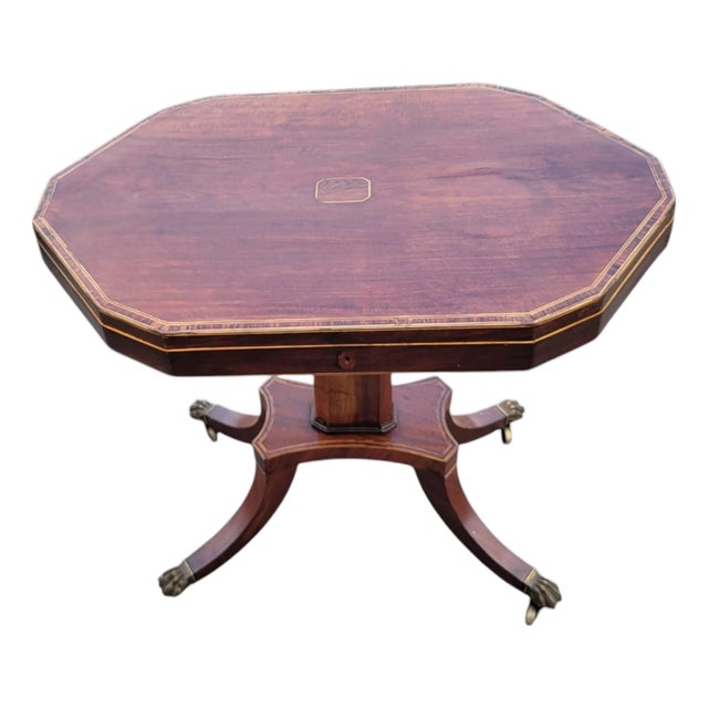 19th C English Regency Mahogany Inlaid Jewelry Display Work Table For Sale
