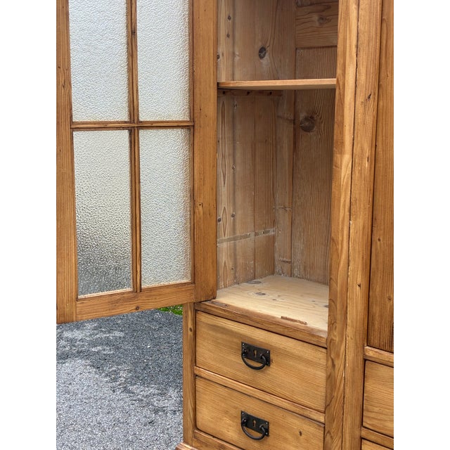 Pine Glazed Bookcase or Storage Cupboard With Four Drawers For Sale - Image 13 of 17