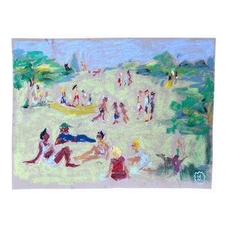 Happy Menocal "In the Park" Original Gouache and Pastel Work on Paper, Contemporary Illustration For Sale