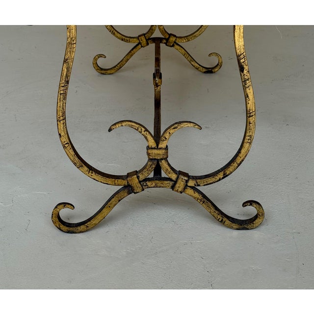 Vintage Mid Century Spanish Gilt Iron Bench With Ornate Base For Sale - Image 12 of 12