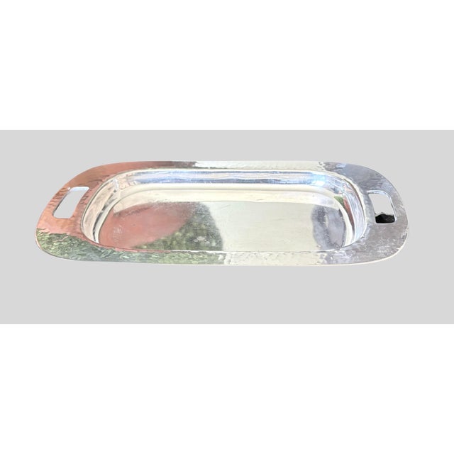 Metal Vintage Silver-Plate Serving Tray by Wm Mounts & Co. 10.5” Long With Hammered Design For Sale - Image 7 of 7