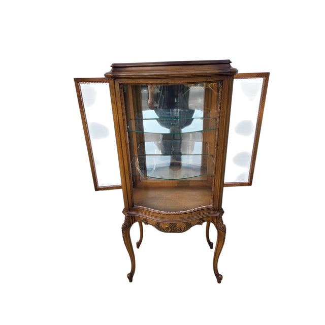 Vintage French Carved Vitrine Curio Cabinet Hutch Display Louis XV Style For Sale - Image 10 of 13