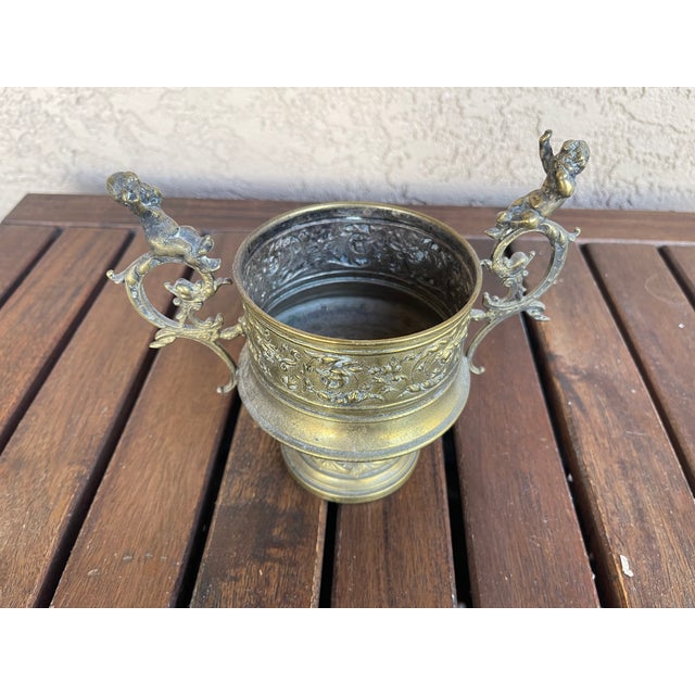 Metal Vintage Italian Brass Cherubs Candle Holder Urn For Sale - Image 7 of 7
