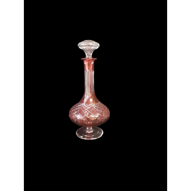 Mid 20th Century Vintage Cut Glass Cranberry Crystal Decanter For Sale - Image 5 of 5