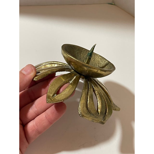 Brutalist Brass Flower Candle Holder For Sale - Image 9 of 11