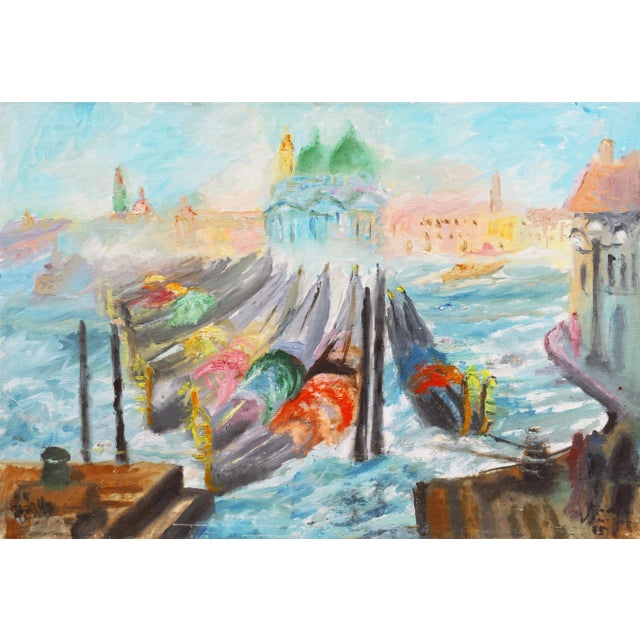 'The Lagoon and Santa Maria Della Salute, Venice', Large Futurist Oil, 1985 For Sale