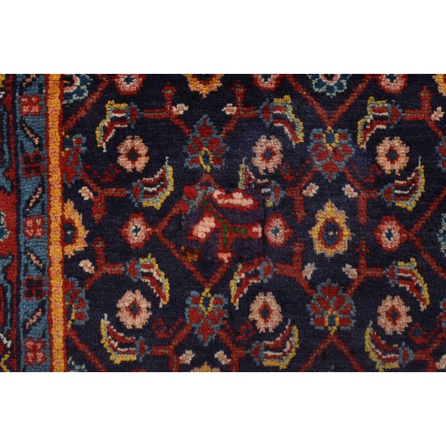 Blue Mahal Runner 3’10” X 10’4” Blue Wool Vintage Tribal Hand-Knotted Oriental Rug For Sale - Image 8 of 14