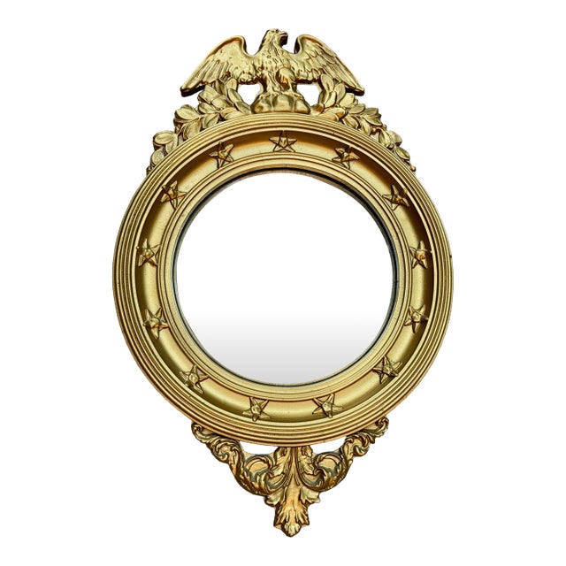Antique Federal Convex Eagle Mirror Gold Gilt Americana Bullseye Wall Mirror For Sale