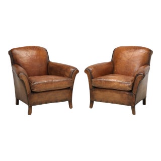 French Art Deco Leather Club Chairs Restored For Sale