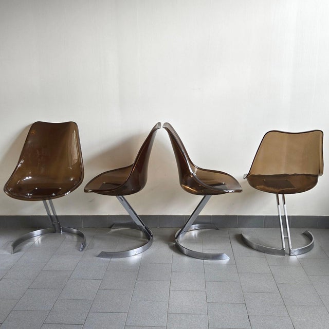 Vintage Eurosteel Chairs in Acrylic Glass and Chrome by Boris Tabacoff, 1970, Set of 4 For Sale - Image 4 of 18