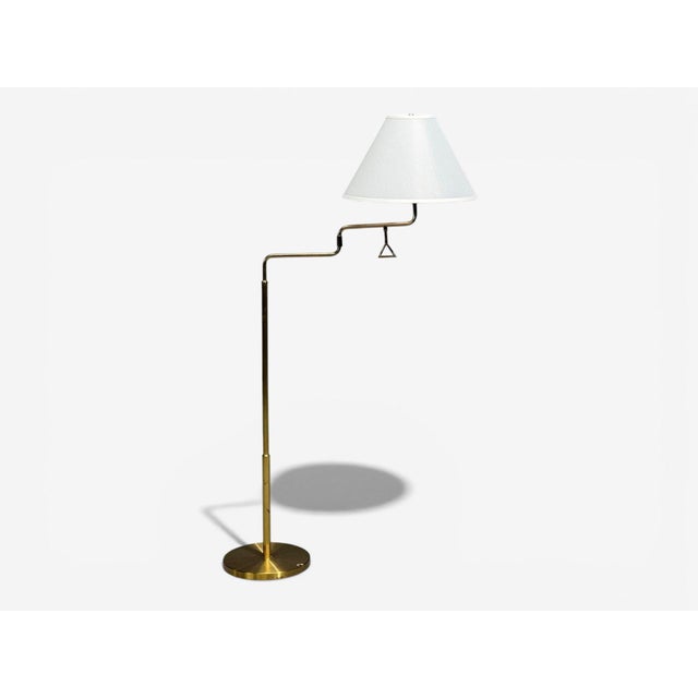 Mid-Century Modern Armaturhantverk Göteborg, Articulating Floor Lamp, Brass, Fabric, Sweden, 1960s For Sale - Image 3 of 11