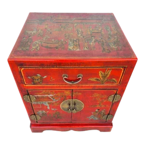 Chinese End Table Nightstand Cabinet Vinyl Wrapped