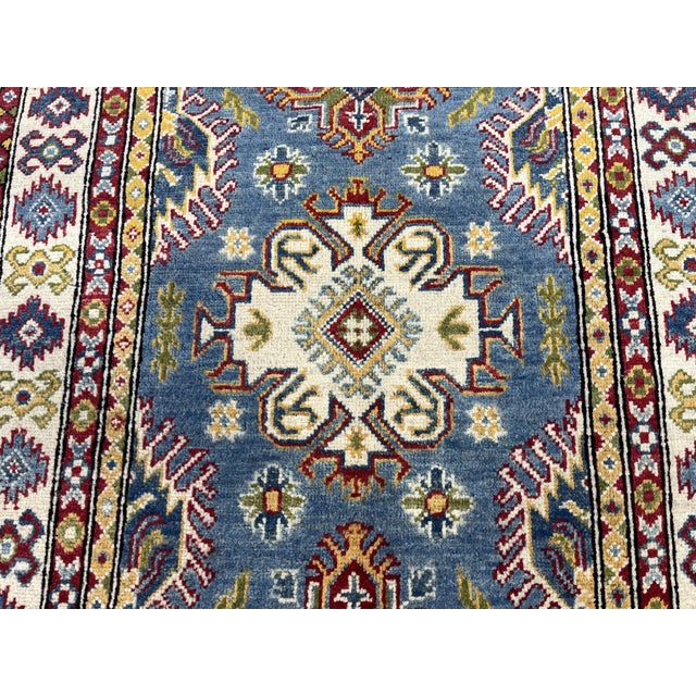 Textile Blue Kazak Wool Rug With Three Medallions and Ivory Border, 3'4" X 4'10" For Sale - Image 7 of 14