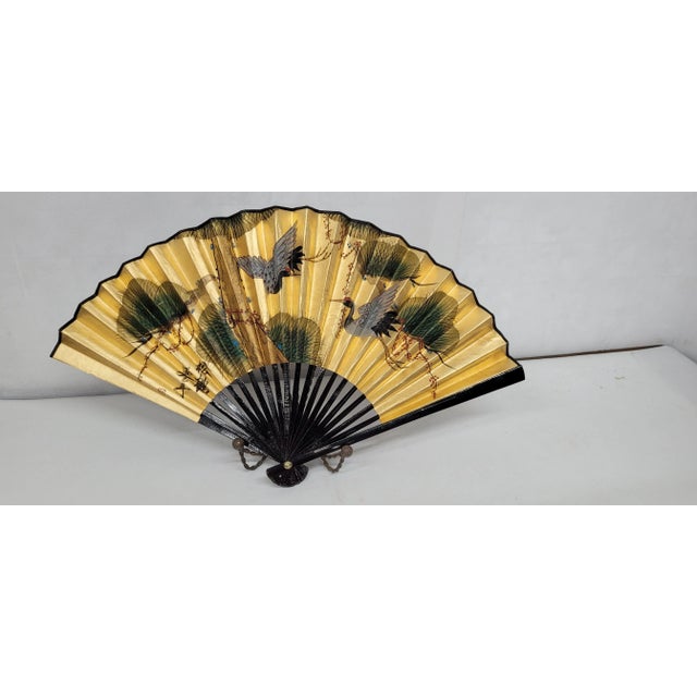 Vintage HandPainted Black Lacquered Bamboo Wood Flowers Asian Hand