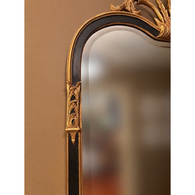 Ornate Gold and Black Beveled Wall Mirror With Botanical Crest For Sale - Image 4 of 6