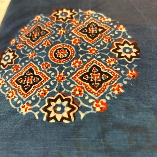 Tribal Alamwar Natural Hand Dyed Indigo Pillow With New Feather Down Insert For Sale - Image 3 of 8