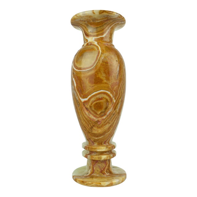 Mid 20th Century Solid Onyx Carved Traditional Urn Design Vase For Sale