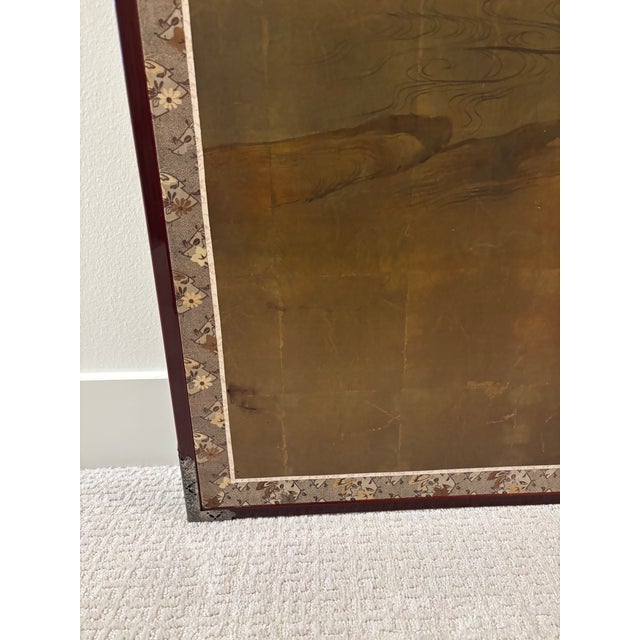 Vintage Japanese Four-Panel Byōbu Screen Female Figures in a Garden Scene For Sale - Image 17 of 18