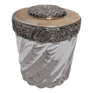 1960s Mid Century Fluted Glass Humidor With Silver Lid For Sale