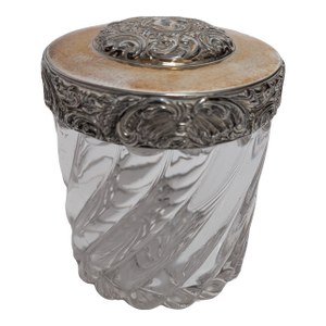 1960s Mid Century Fluted Glass Humidor With Silver Lid
