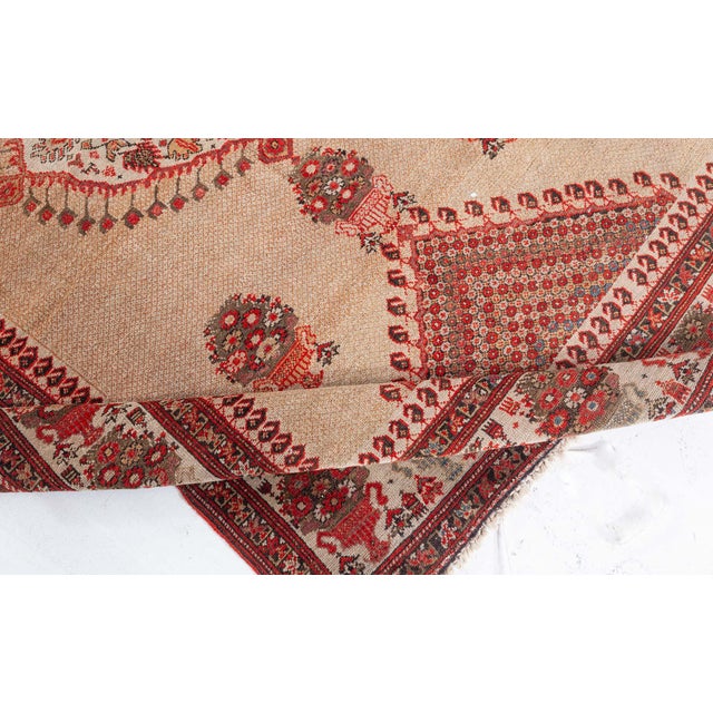 Late 19th Century Authentic 19th Century Sarouk Handmade Wool Rug in Beige, Orange and Red For Sale - Image 5 of 9