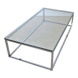 Milo Baughman Style Mid Century Modern Chrome & Glass Coffee Cocktail Table MCM Millennial For Sale