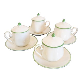 1970s Set of 4 Mid-Century Covered Bouillon or Soup Cups W/ Saucers, “Taste Setter Collection For Sale