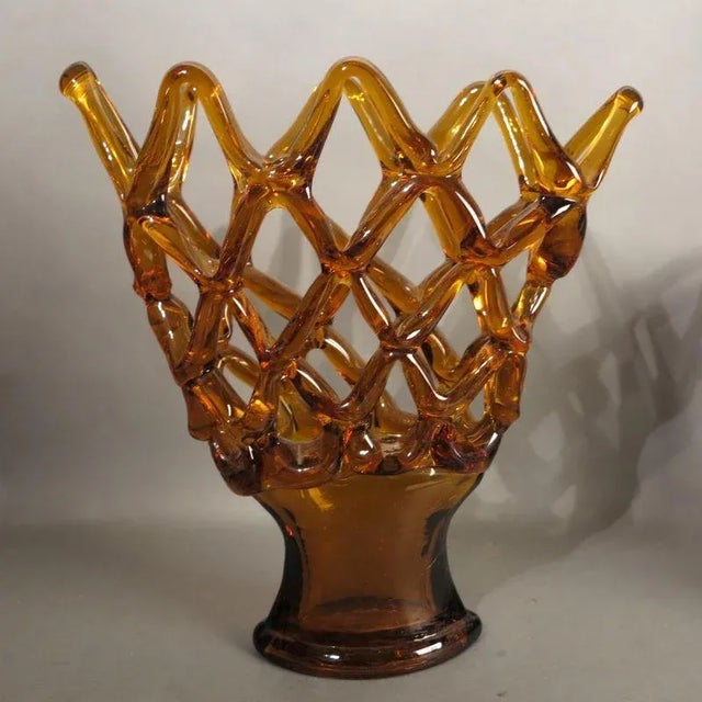 Large Italian Murano Glass Bowl with Grid Pattern from Made Murano Glass, 1950s For Sale - Image 3 of 15