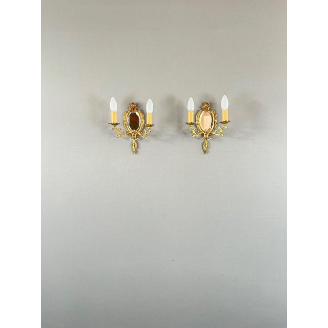 20th Century Louis XV Style Wall Sconces with Mirrors, Set of 2 For Sale - Image 3 of 10