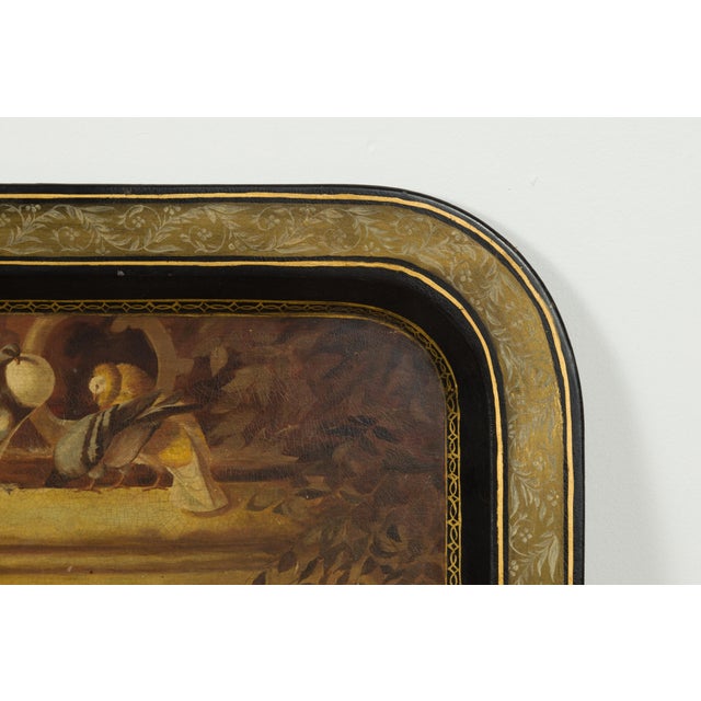 Metal English 19th Century Painted Tôle Tray Depicting Playful Dogs and Turtle Doves For Sale - Image 7 of 11