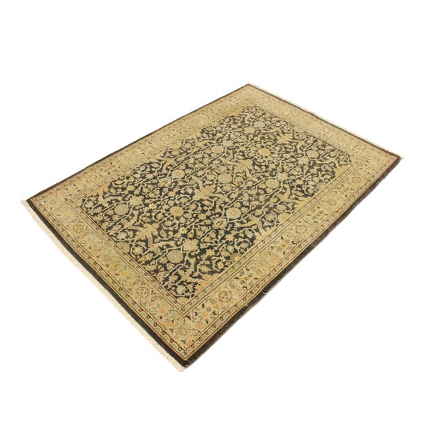 Art Nouveau Boho Chic Charcoal/Beige Wool Rug - 4'2'' X 5'10'' For Sale - Image 3 of 10