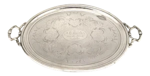 Late 19th Century Silver Plated Oval Tray by Meriden Company Gift to J. H. Murch 1874