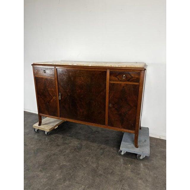 Art Nouveau Buffet in Burr Walnut with Marble Top and Oval Mirror, 1890s For Sale - Image 10 of 12
