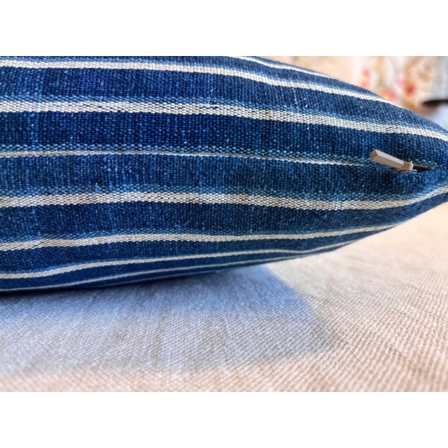 Mali Blue and White Indigo Striped Lumbar Pillow, 12x20 For Sale In Minneapolis - Image 6 of 9