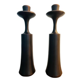 Vintage Dansk Denmark Bronze Candlestick Holders Pair 9.5” Jens Quistgaard MCM For Sale