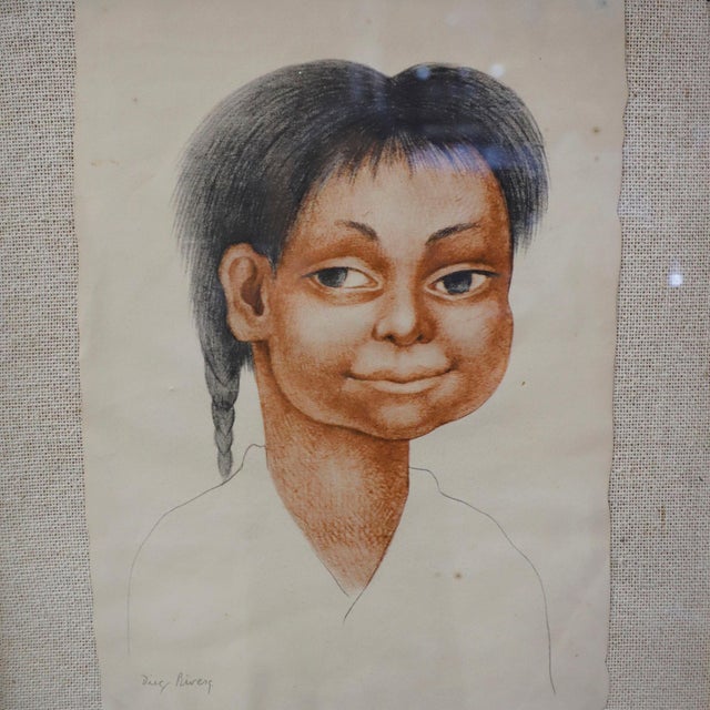 Diego Rivera. Portrait of an Indigenous Mexican Child Antique Framed Reproduction For Sale - Image 4 of 5