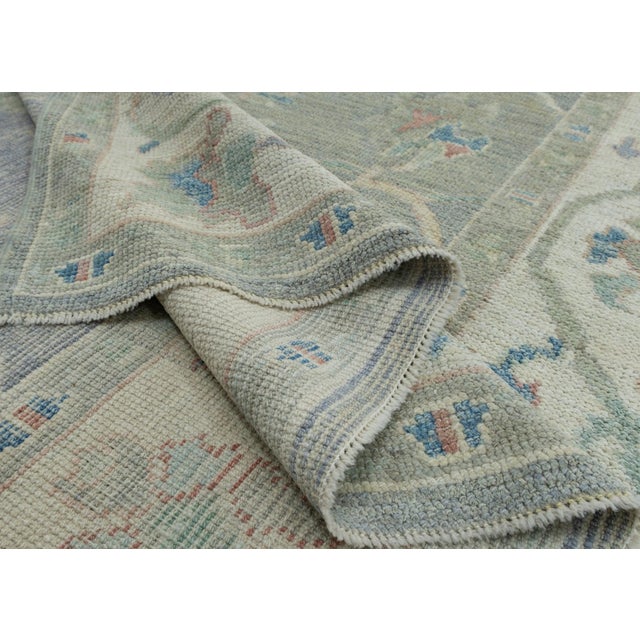 Textile Green & Blue Turkish Oushak Rug 6'1" x 8'10" For Sale - Image 7 of 9