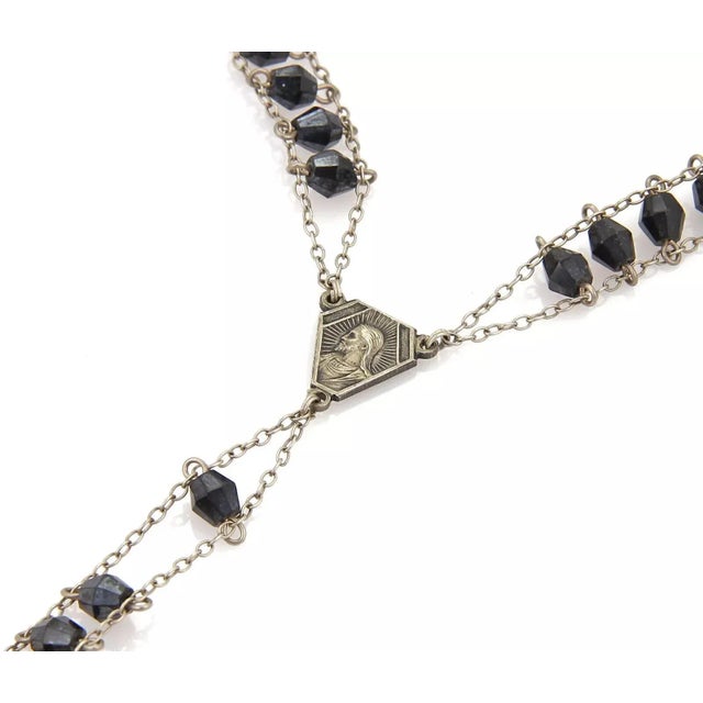 Late 20th Century Onyx Beads 800 Silver Cross Rosary Pendant Necklace For Sale - Image 5 of 8