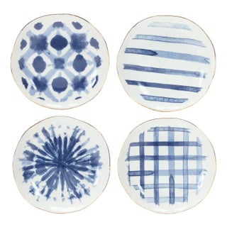 Coastal Tie-Dye Design Ceramic Plate (Set of 4) For Sale